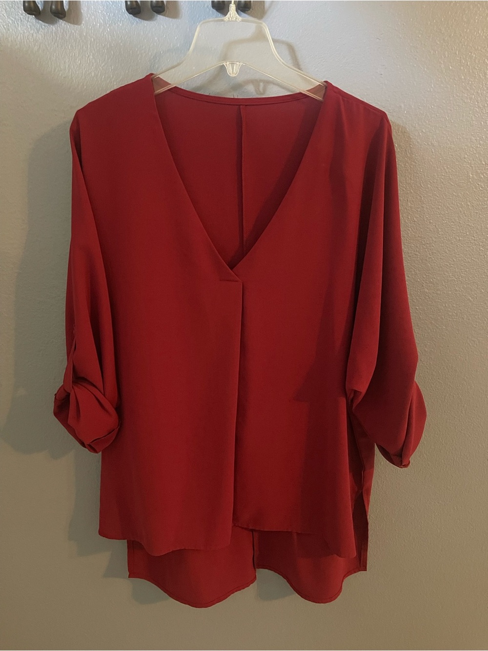 Women's Red V-Neck Blouse